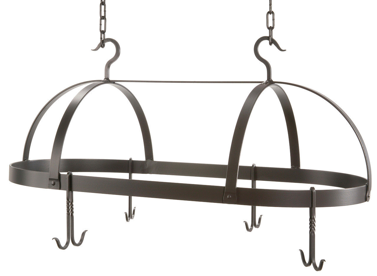 Dutch Oval Hand-Forged Lighted Pot Rack with Hand-Fired Copper Shades