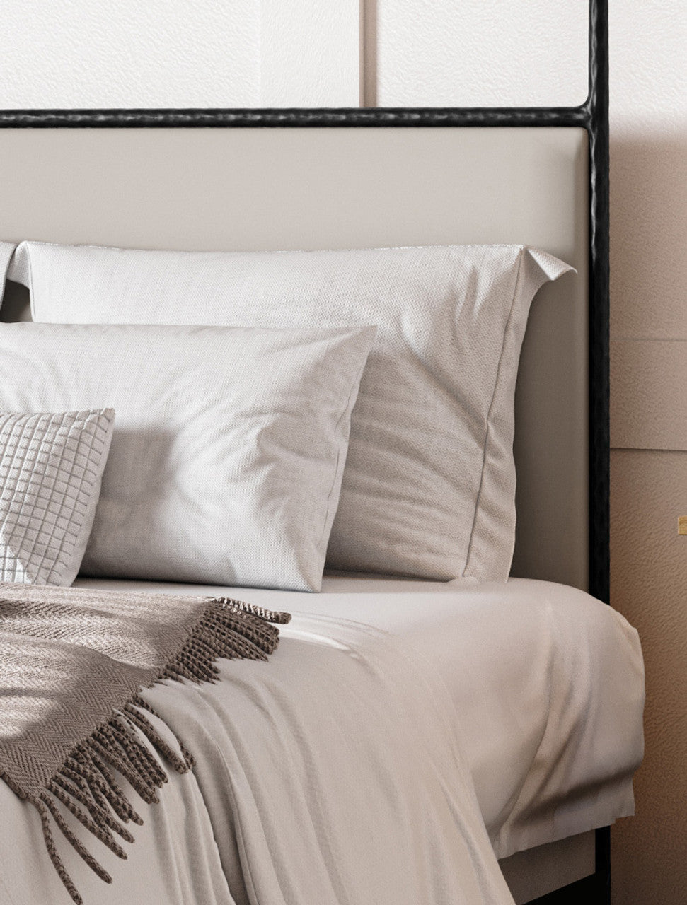 Amity Hand-Forged Iron Four Poster Bed with Cushioned Headboard