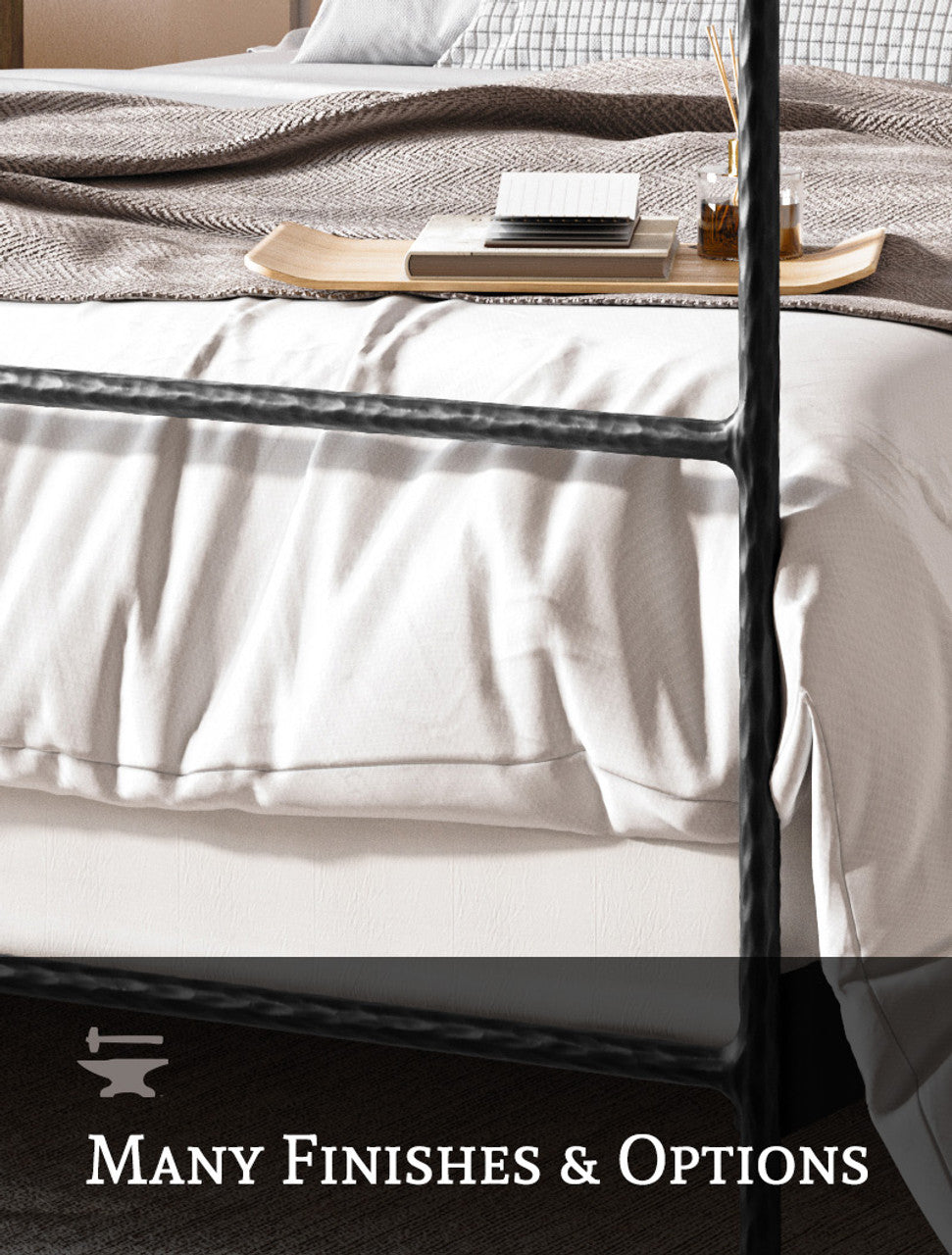 Amity Hand-Forged Iron Four Poster Bed with Cushioned Headboard
