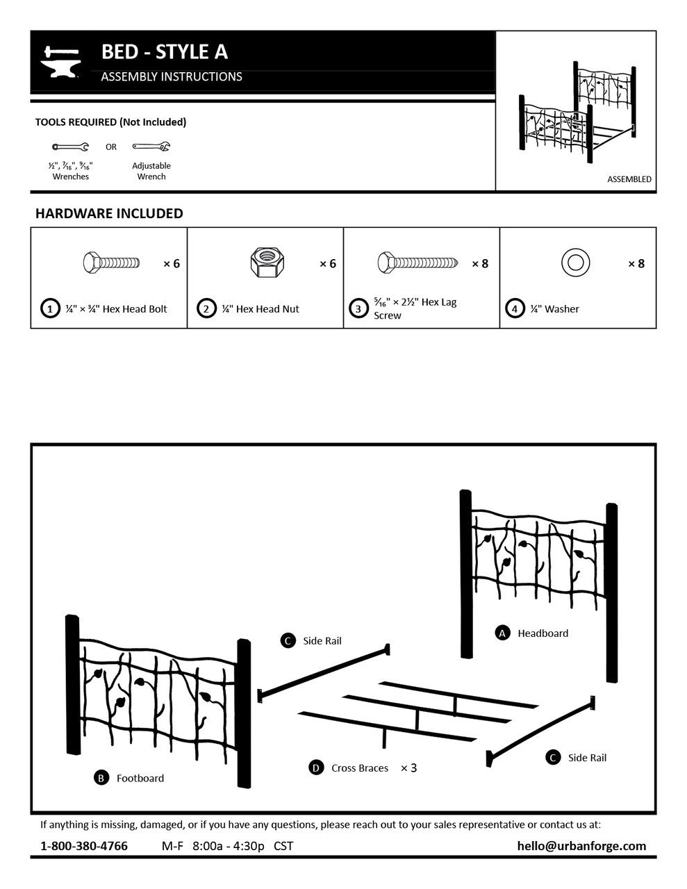 Urban Forge Sylamore Hand Forged Iron Bed with Wooden Posts