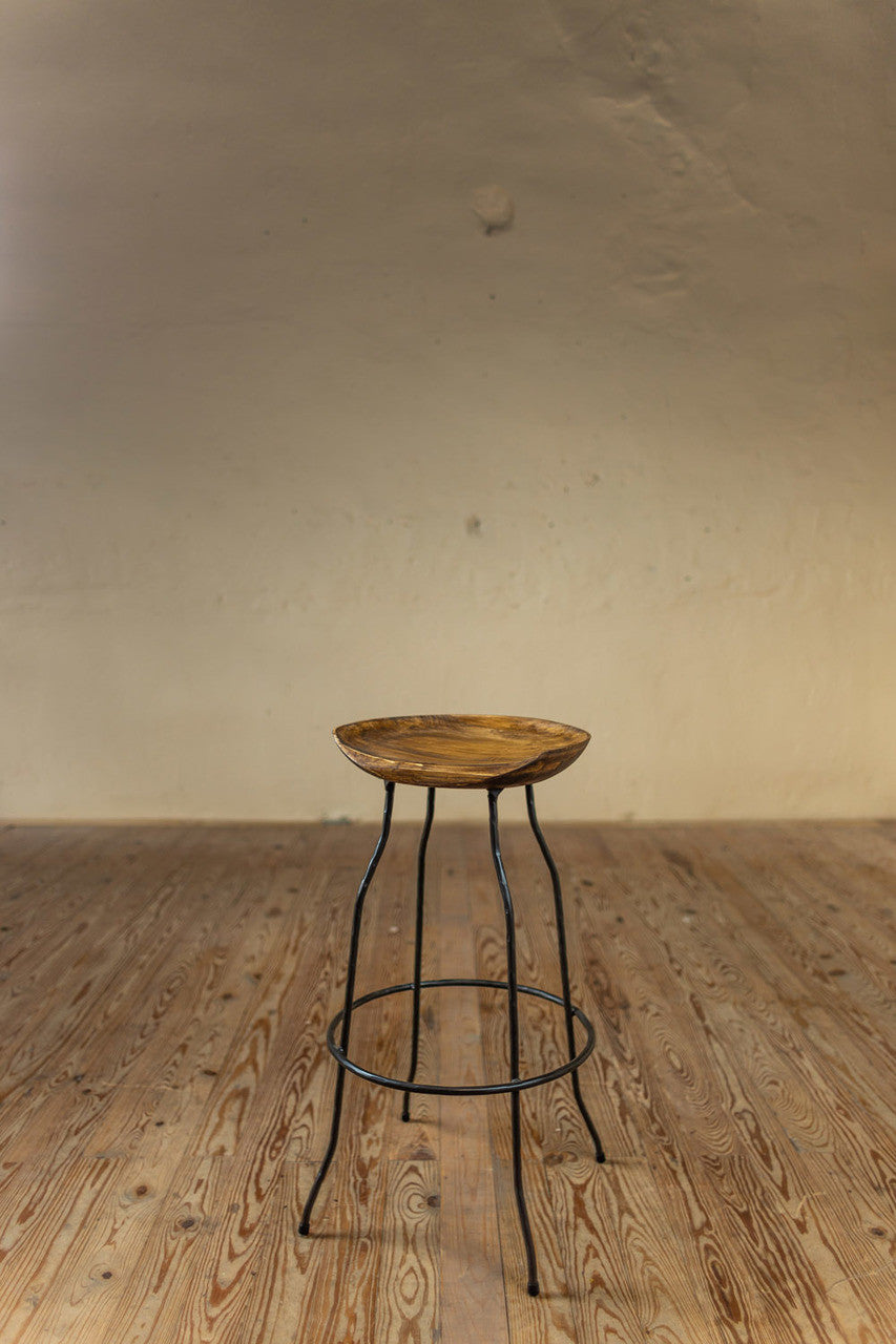 Urban Forge Fargo Wrought Iron Stool with Sculpted Wood Seat