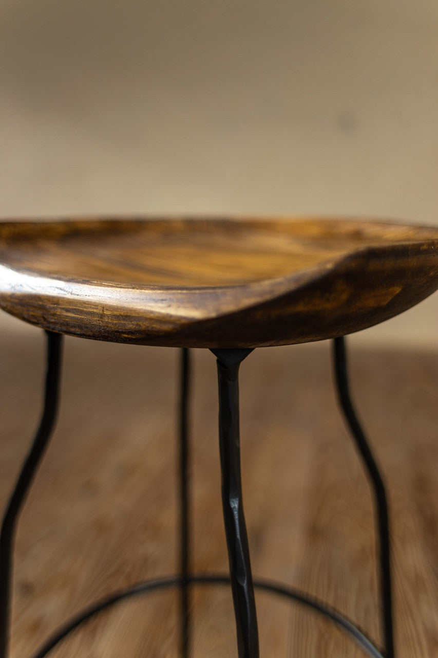 Urban Forge Fargo Wrought Iron Stool with Sculpted Wood Seat