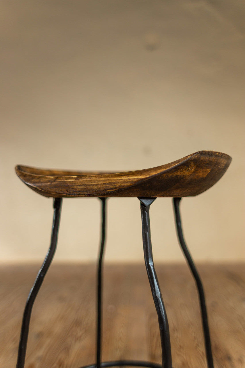 Urban Forge Fargo Wrought Iron Stool with Sculpted Wood Seat