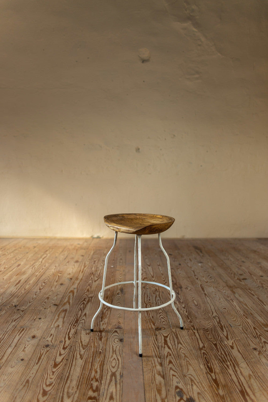 Urban Forge Fargo Wrought Iron Stool with Sculpted Wood Seat