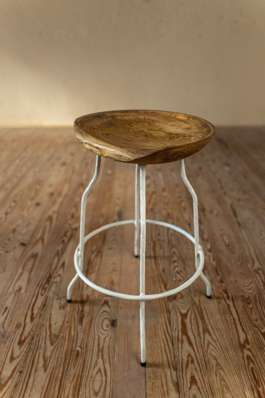 Urban Forge Fargo Wrought Iron Stool with Sculpted Wood Seat