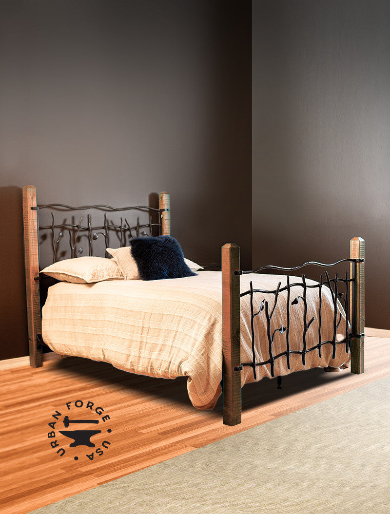 Urban Forge Sylamore Hand Forged Iron Bed with Wooden Posts