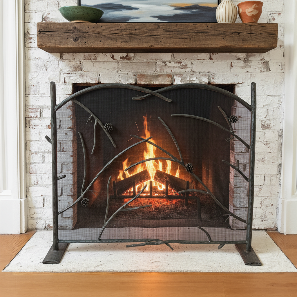 Evergreen Iron Single Panel Fire screen
