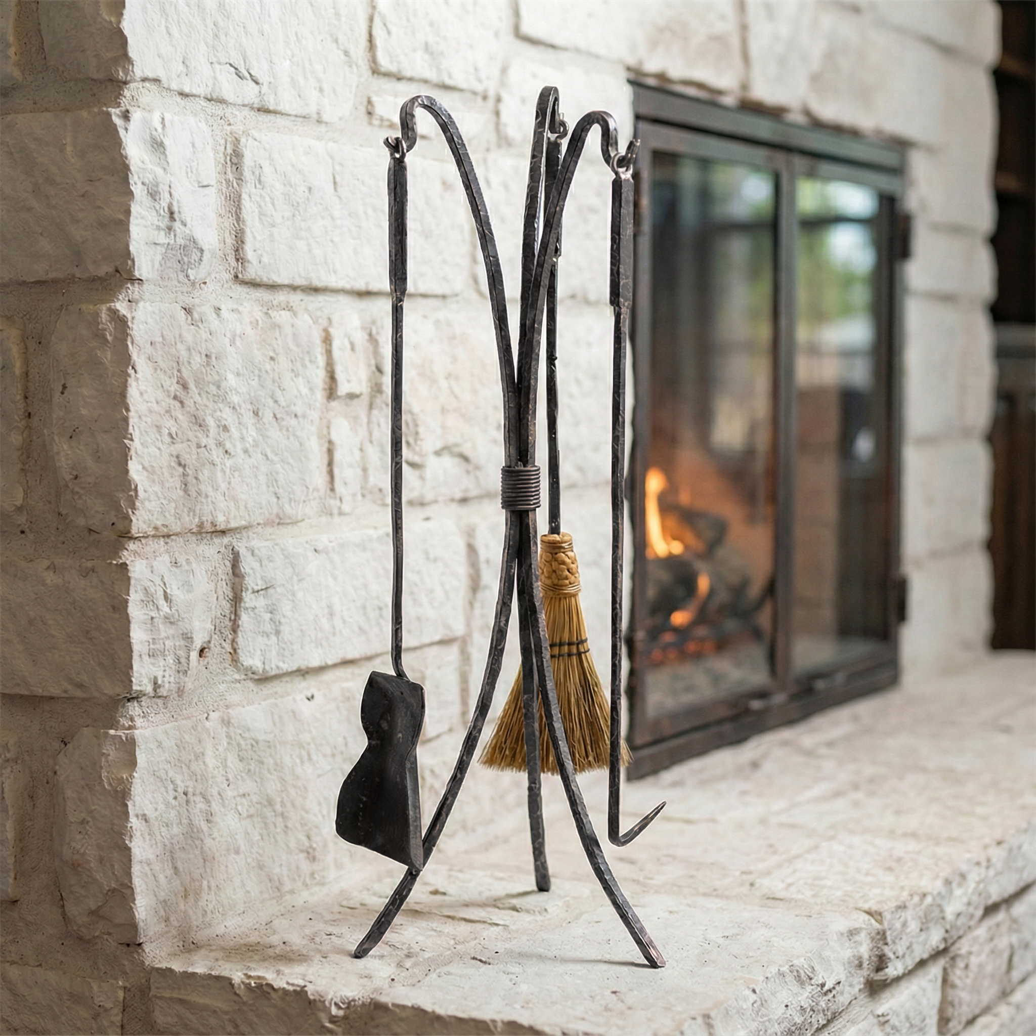 Meridian Series Standing Fire Tool Set - Hand-Forged Iron