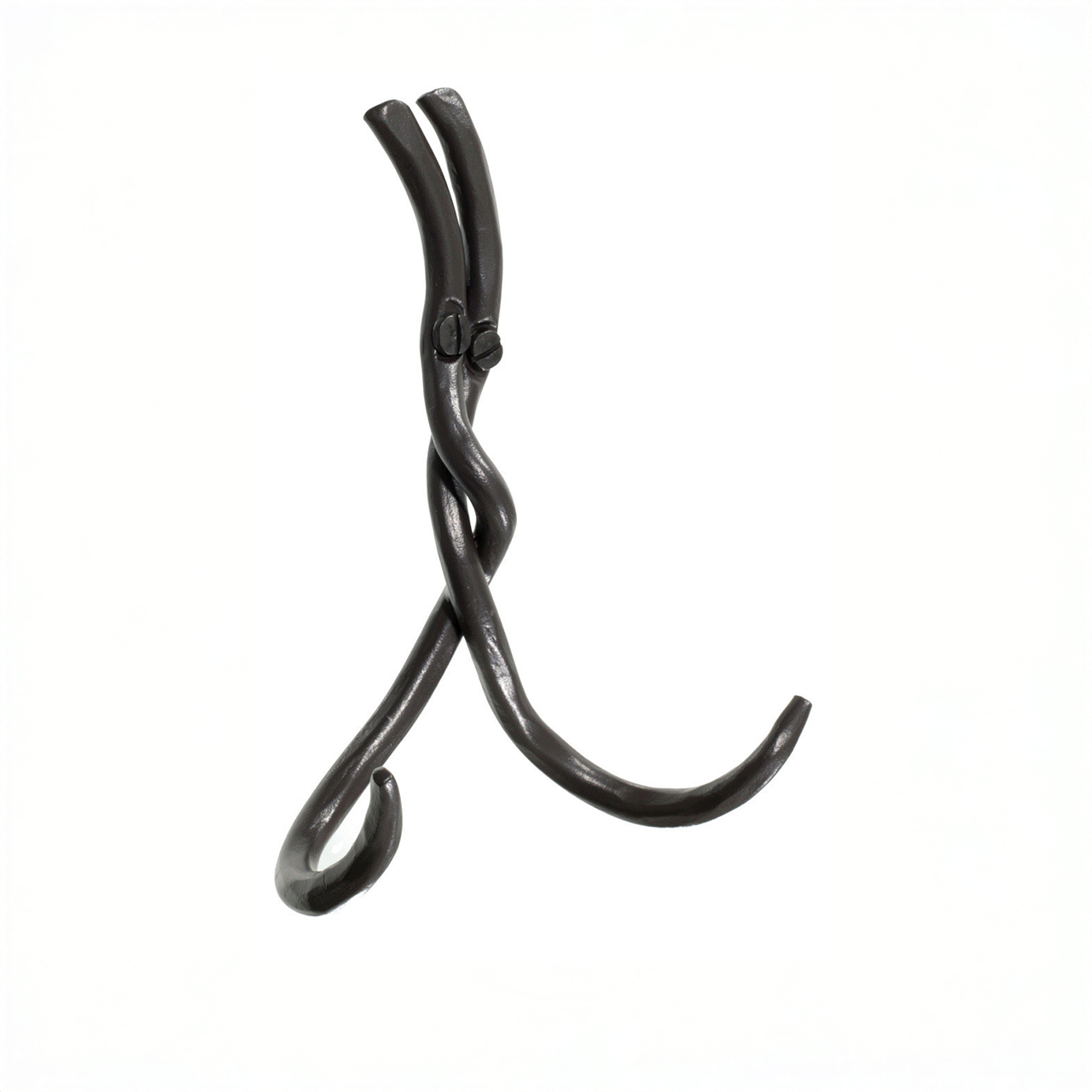 An Urban Forge Black River hand-forged iron double hook in a black finish. The hook is pictured against a white backdrop.