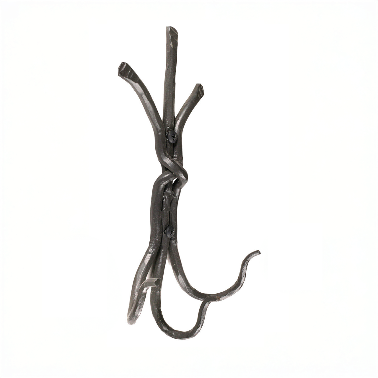 An Urban Forge Black River hand-forged iron triple hook in a black finish. The hook is pictured against a white backdrop.