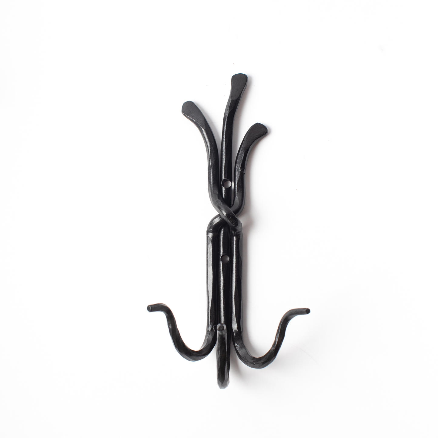 An Urban Forge Black River hand-forged iron triple hook in a black finish. The hook is pictured against a white backdrop.