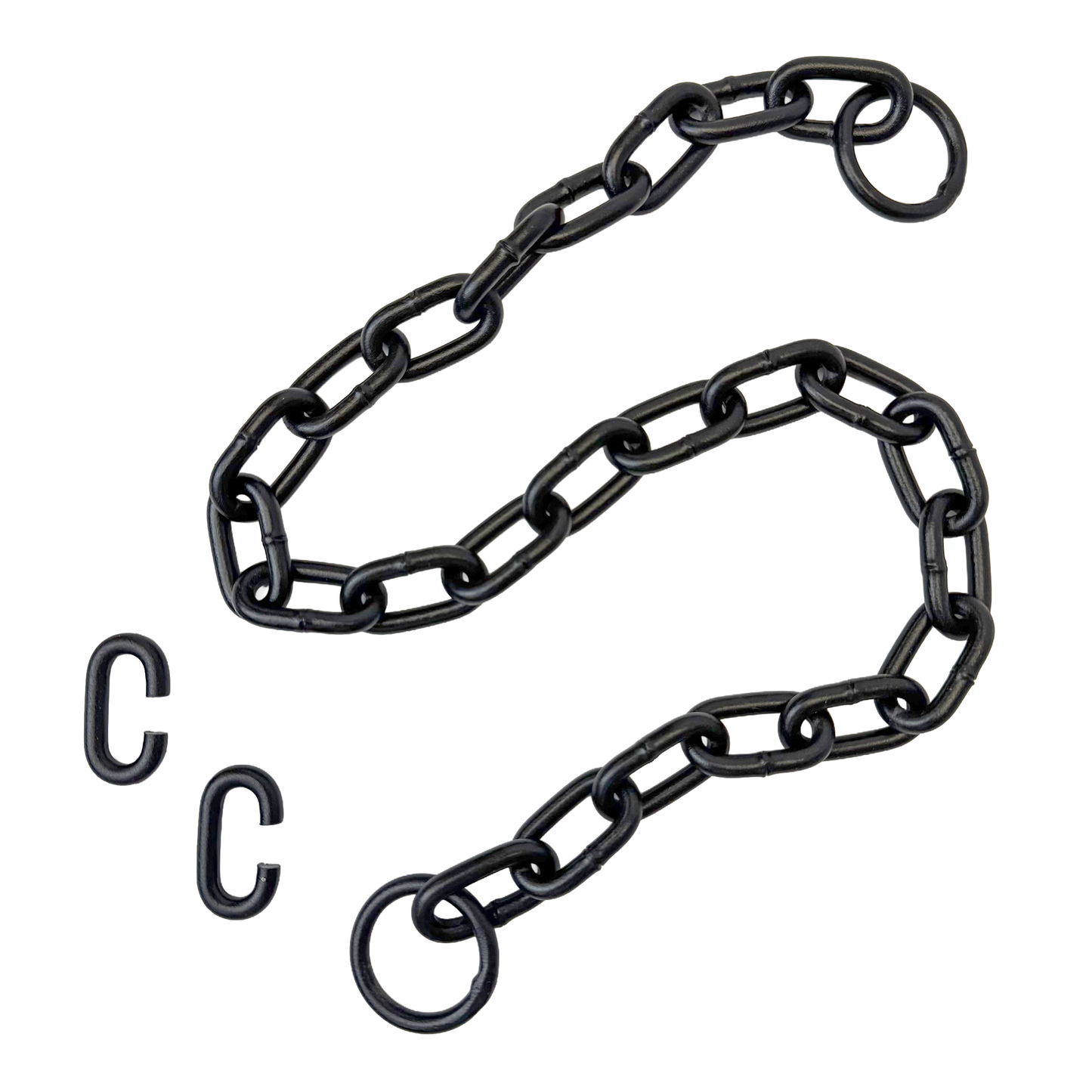 A 2' length of black chain with two open links.