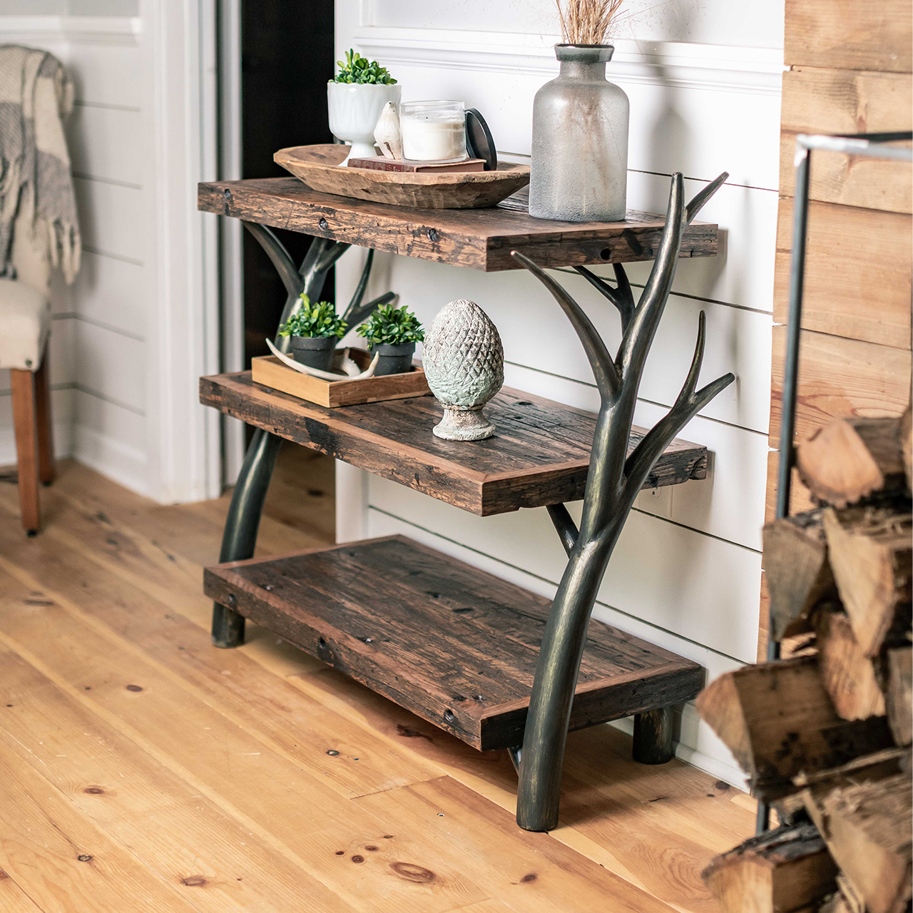 Urban Forge Driftwood Hand Forged Low Bookshelf