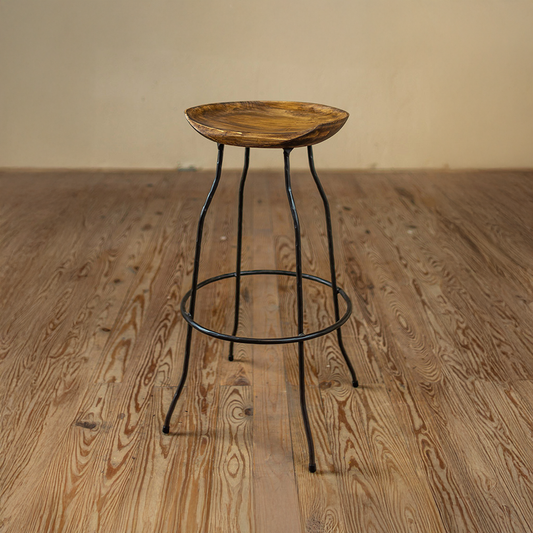 Urban Forge Fargo Wrought Iron Stool with Sculpted Wood Seat