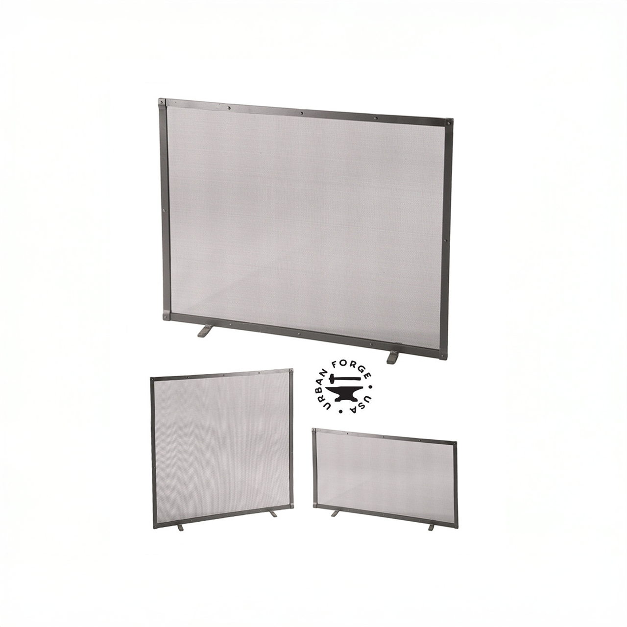 Urban Forge Custom Size Iron Fire Screen Full Faced Single Panel with Feet