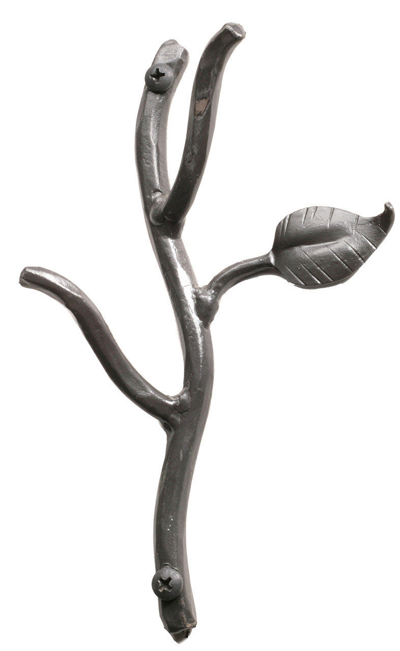 An Urban Forge Sylamore hand-forged iron double hook in a black finish. The hook is pictured against a white backdrop.
