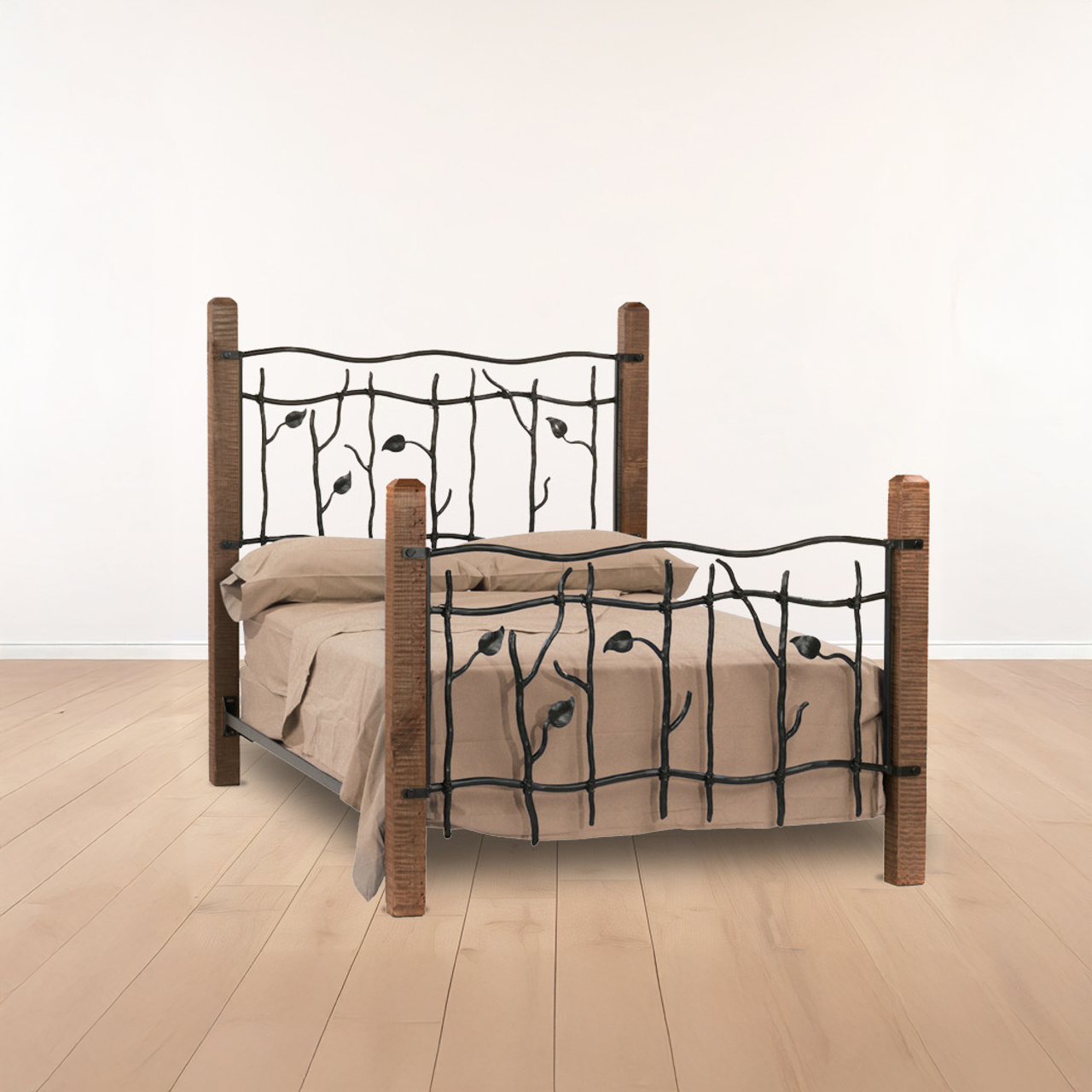 Urban Forge Sylamore Hand Forged Iron Bed with Wooden Posts