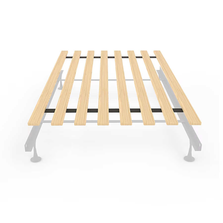 Wooden slat bed frame on a white background