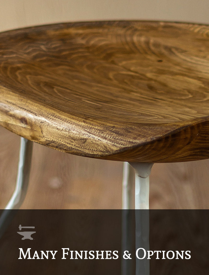 Urban Forge Fargo Wrought Iron Stool with Sculpted Wood Seat