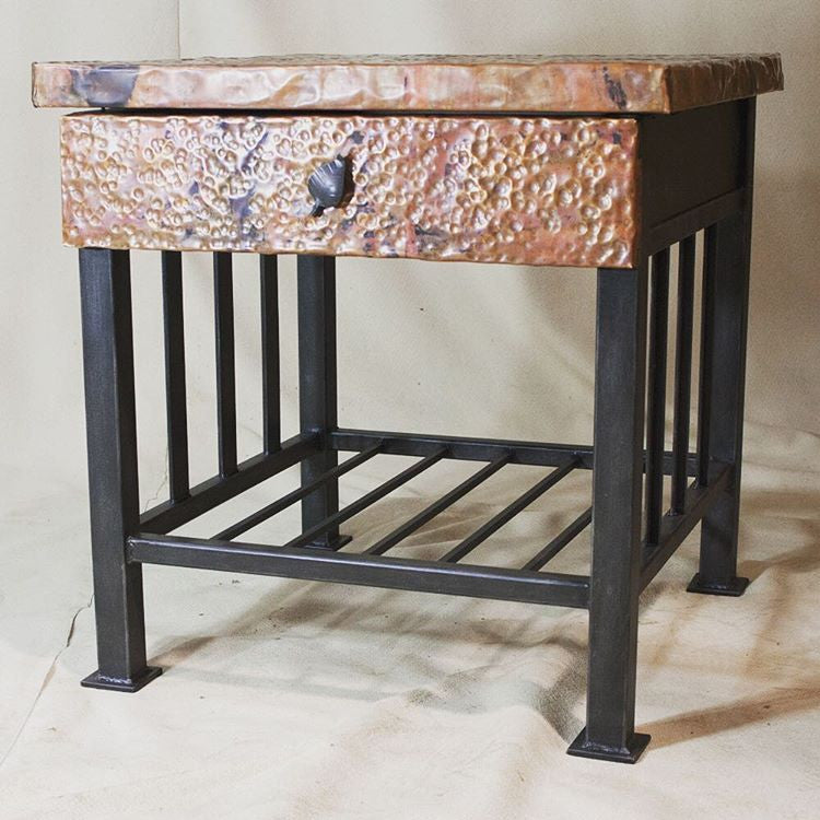 Custom Marshall Side Table with Copper Drawer and Top