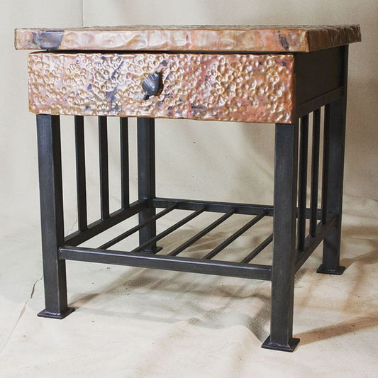 Custom Marshall Side Table with Copper Drawer and Top