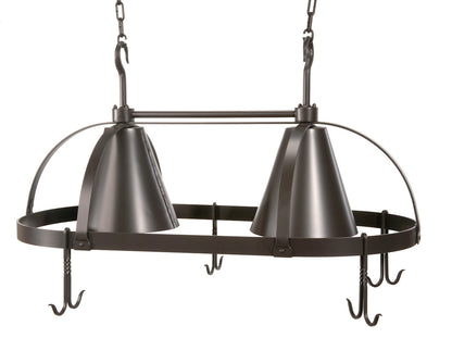Dutch Oval Hand-Forged Lighted Pot Rack with Hand-Fired Copper Shades