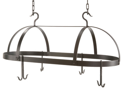 Dutch Oval Hand-Forged Lighted Pot Rack with Hand-Fired Copper Shades