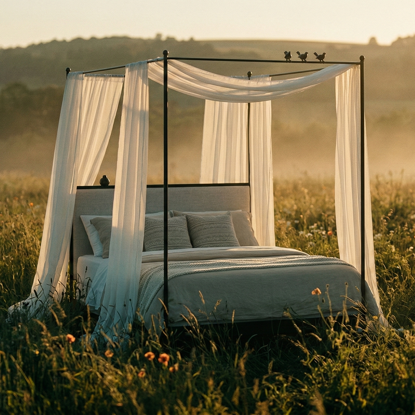 Bird on a Wire Wrought Iron Canopy Bed