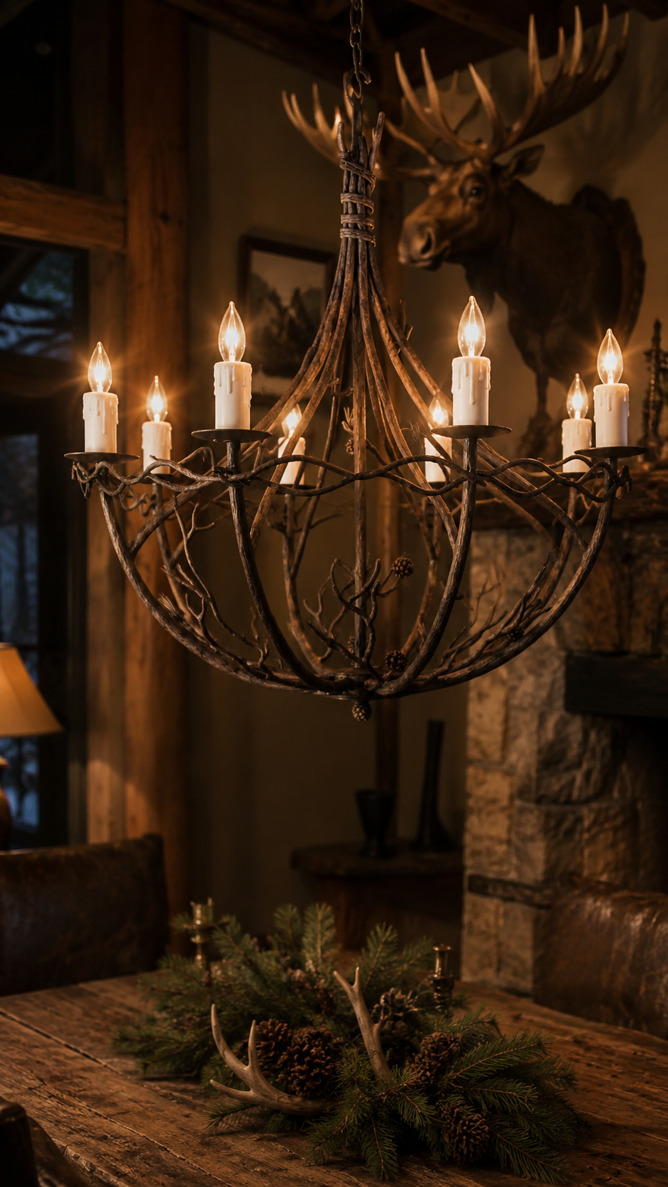 Evergreen Iron Chandelier