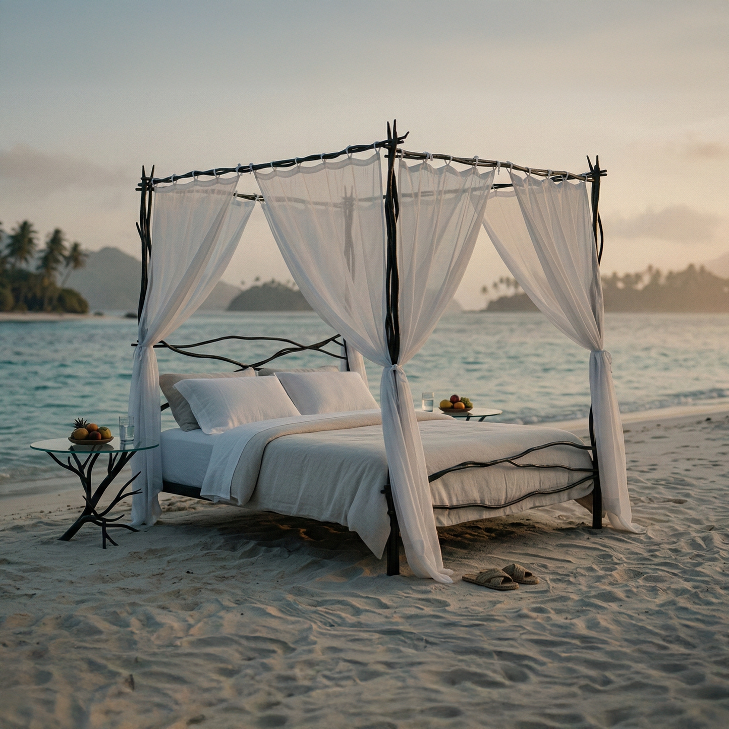Driftwood Arbor Forged Iron Canopy Bed