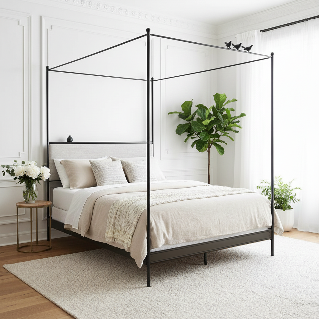 Bird on a Wire Wrought Iron Canopy Bed