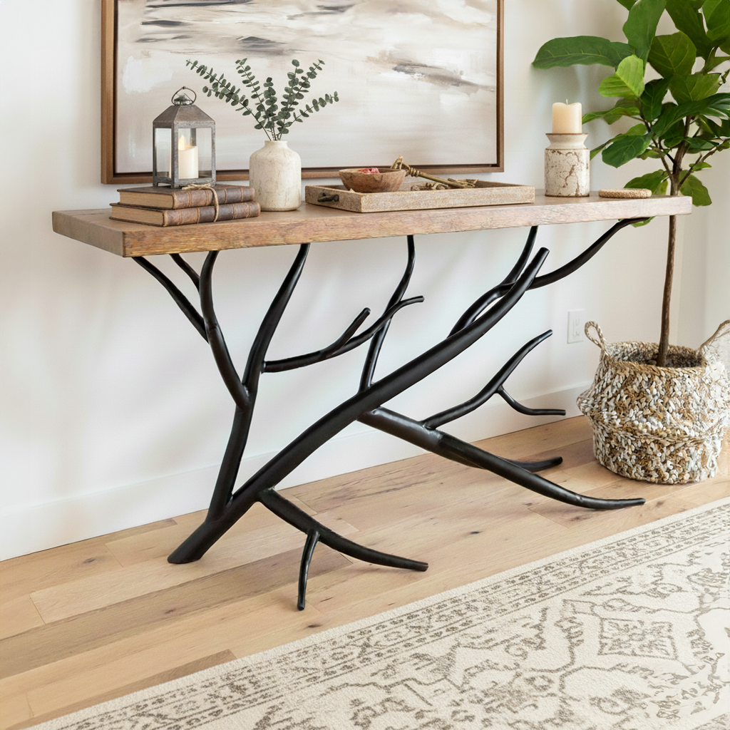 Driftwood Hand-Forged Iron Console Table