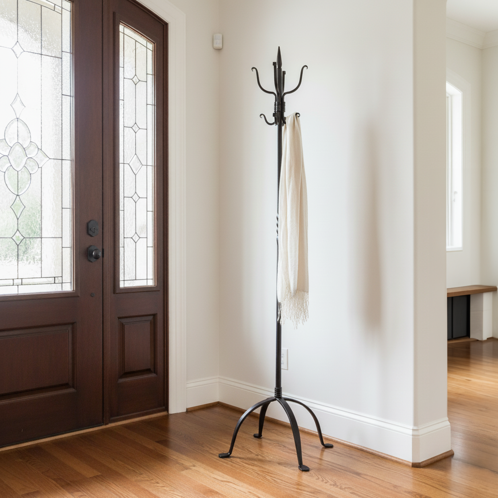 Iron French Twist Standing Coat Rack