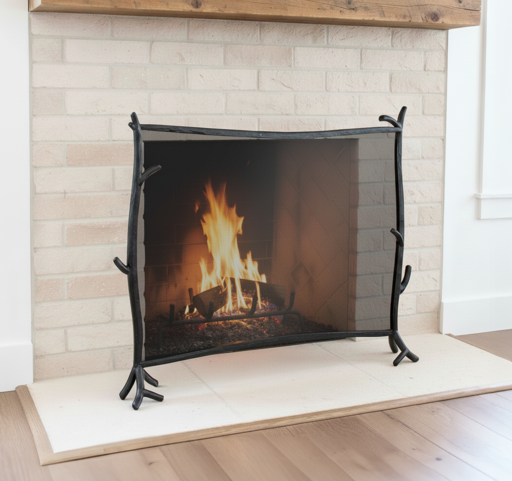 Hand Forged Sylamore Iron Fire screen Full Faced Single Panel with Feet ...