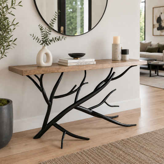 Driftwood Hand-Forged Iron Console Table