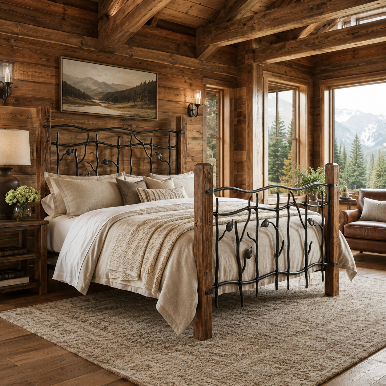 Sylamore Hand-Forged Iron Bed with Wooden Posts