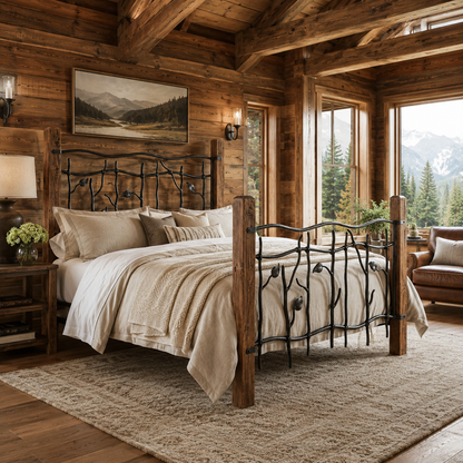 Sylamore Hand-Forged Iron Bed with Wooden Posts