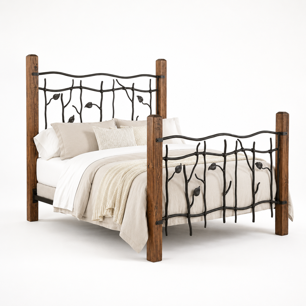 Sylamore Hand-Forged Iron Bed with Wooden Posts