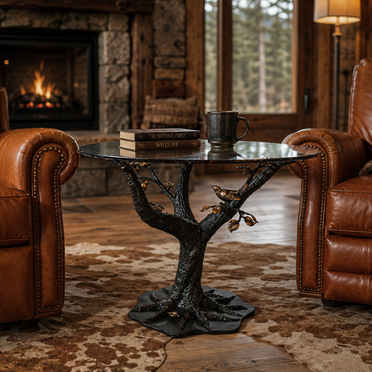 Tree of Life Side Table with Glass Top