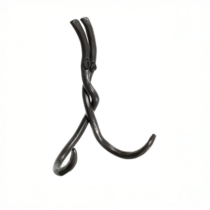 An Urban Forge Black River hand-forged iron double hook in a black finish. The hook is pictured against a white backdrop.