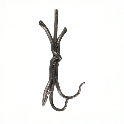 An Urban Forge Black River hand-forged iron triple hook in a black finish. The hook is pictured against a white backdrop.
