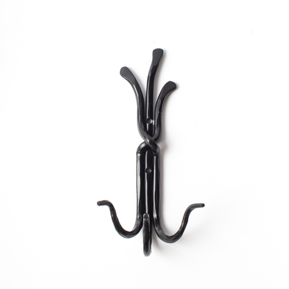 An Urban Forge Black River hand-forged iron triple hook in a black finish. The hook is pictured against a white backdrop.