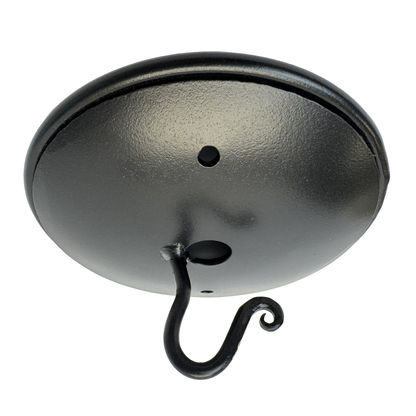 A black chandelier ceiling plate.