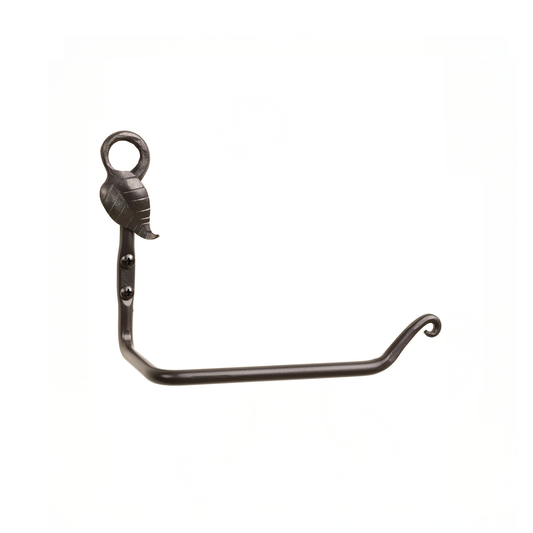 The Urban Forge Leaf toilet paper holder in a black finish. The toilet paper holder is pictured against a white backdrop.
