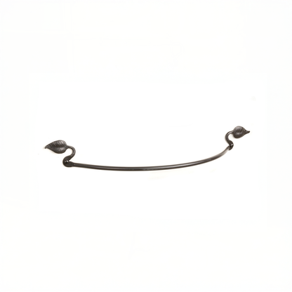 The Urban Forge Leaf towel bar in a black finish. The towel bar is pictured against a white backdrop.