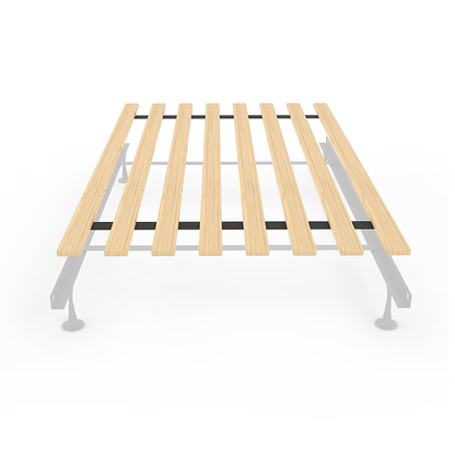 Wooden slat bed frame on a white background