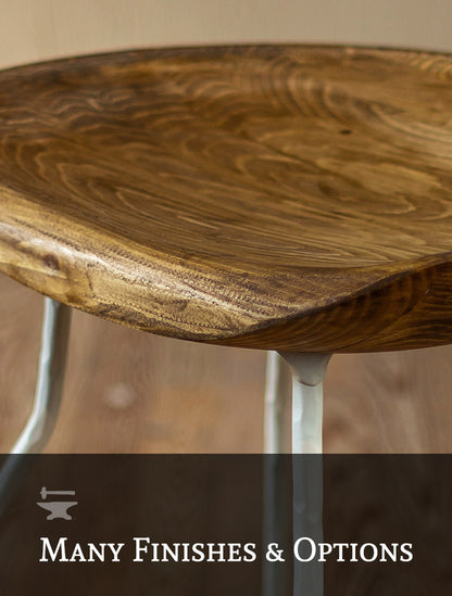 Urban Forge Fargo Wrought Iron Stool with Sculpted Wood Seat